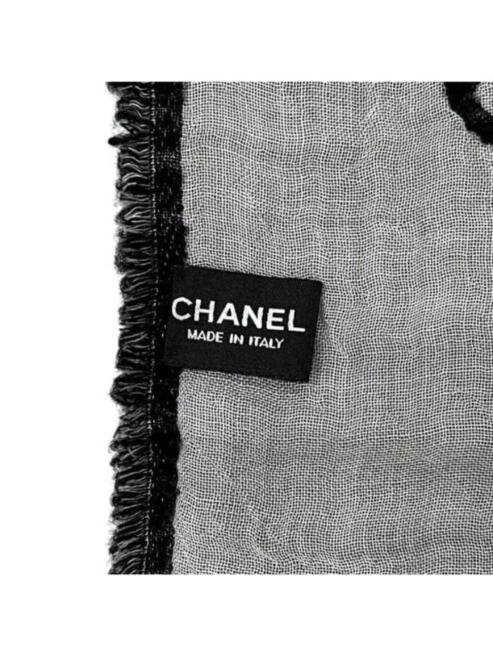 Chanel Shawl Reversible Logo Cashmere Silk Black Scarf